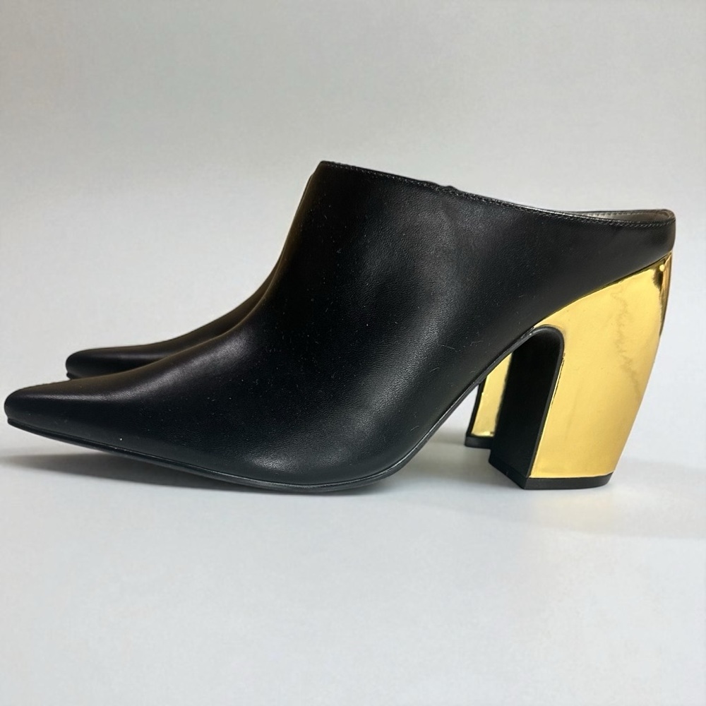 NWT Worthington Nelda Black Gold Block Heel Pumps Size 8M Pointed Toe